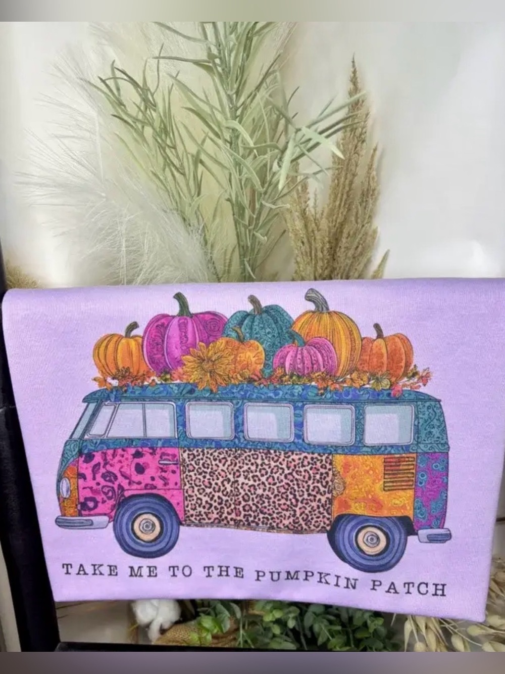 Pumpkin patch bus leopard fall western boho washed graphic tunic top shirt